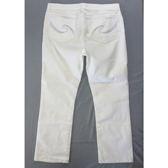 NYDJ Lift/Tuck Embellished Straight Leg Crop Stretch Denim Jeans. White, 12. EUC - Picture 4 of 5